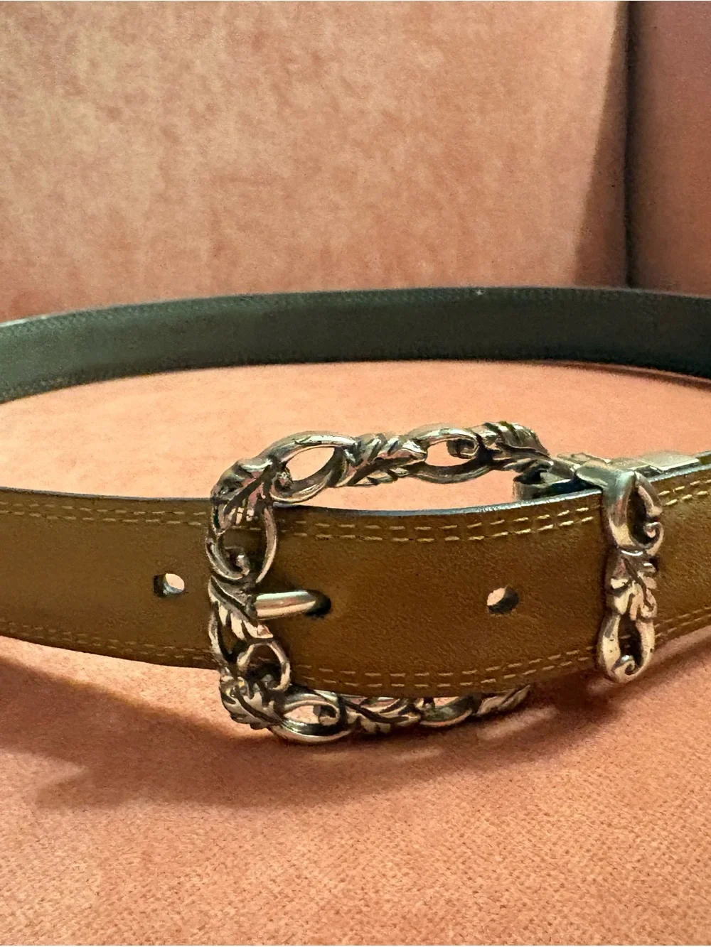 Brighton - Vintage-Inspired Gray/tan reversible Leather Belt with silver buckle